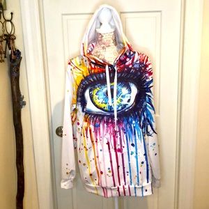 Colorful multicolor eyeball paint hoodie pull over